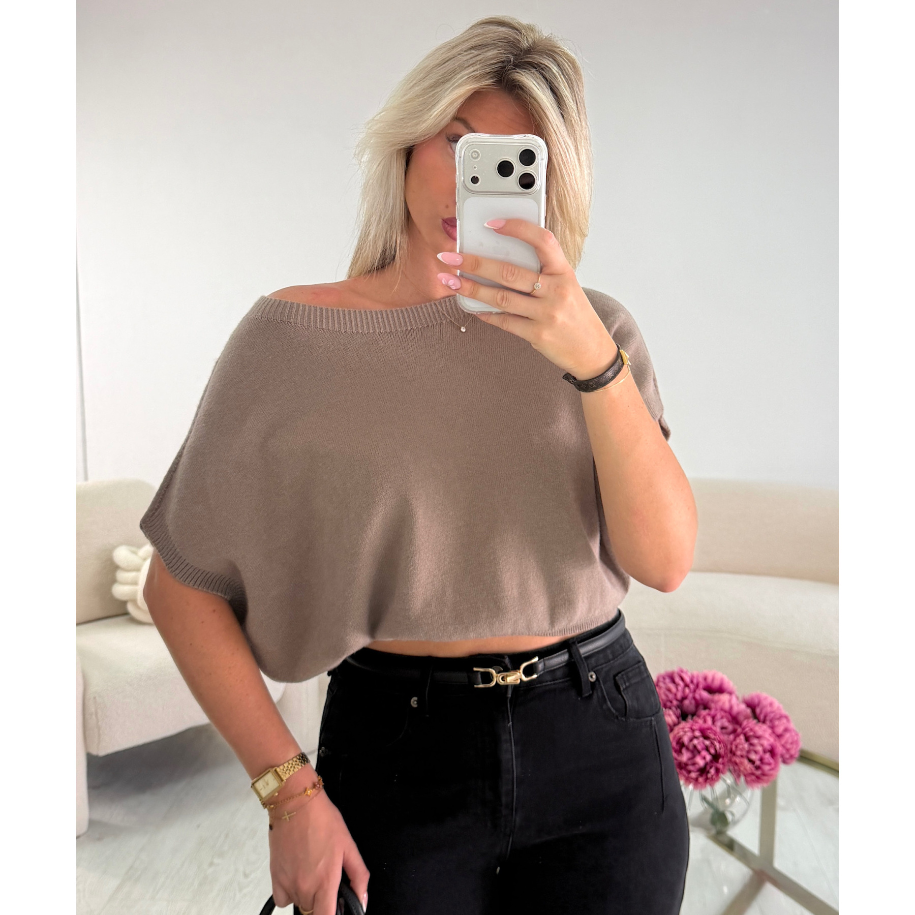 Pull sans manche taupe - DRESS DESIREE