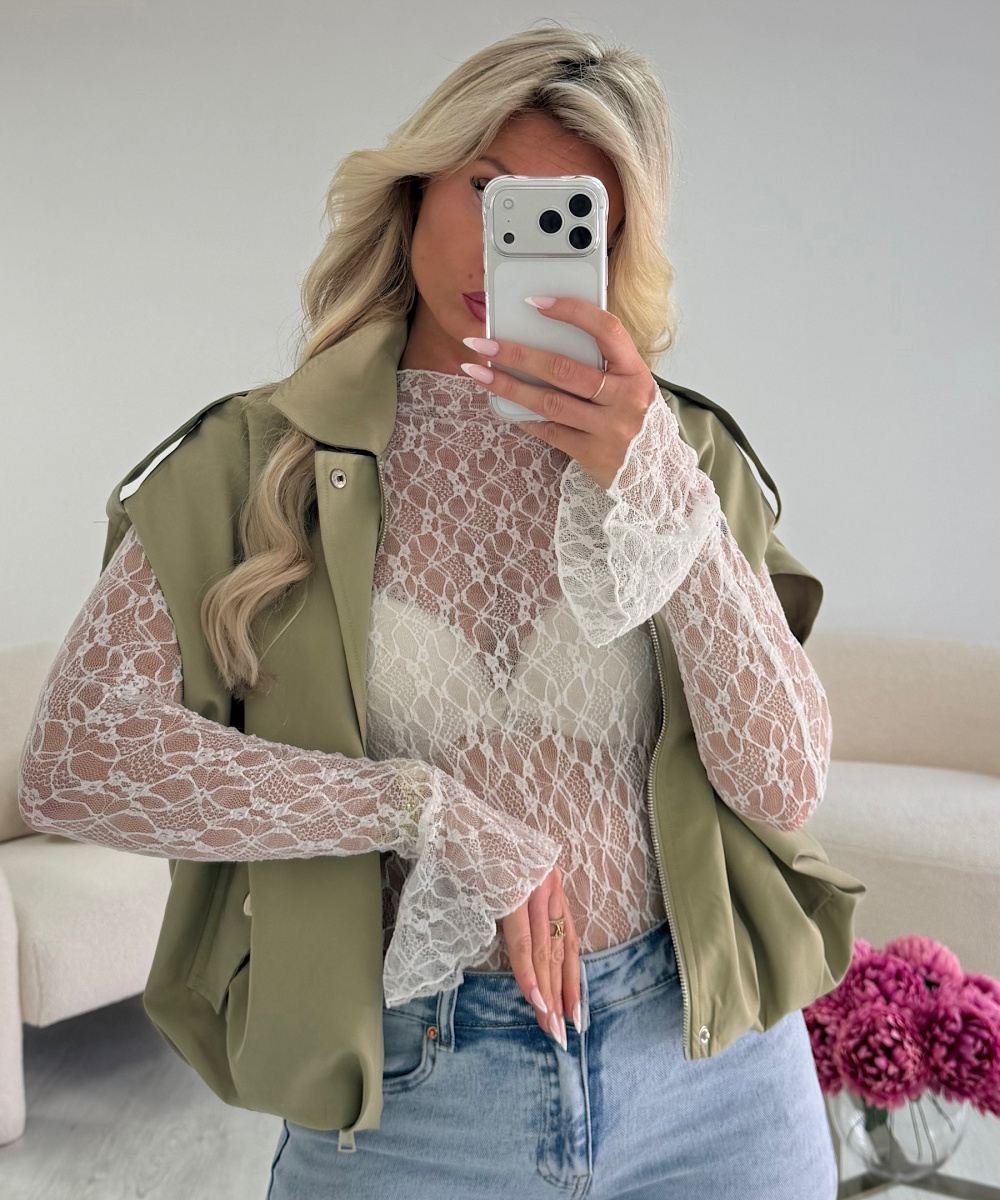White lace top with flared sleeves