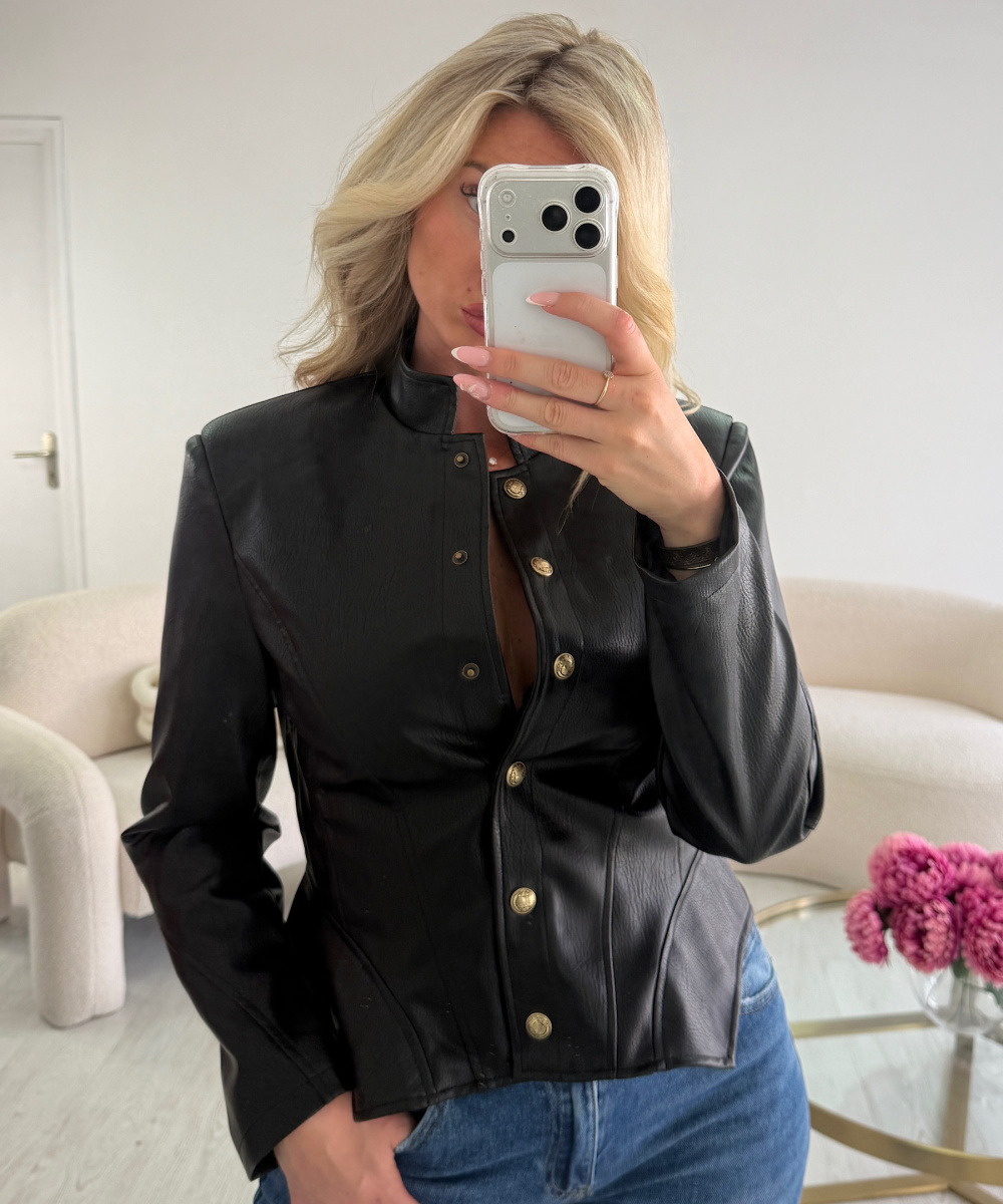 Black faux leather officer-style corset jacket - DRESS DESIREE