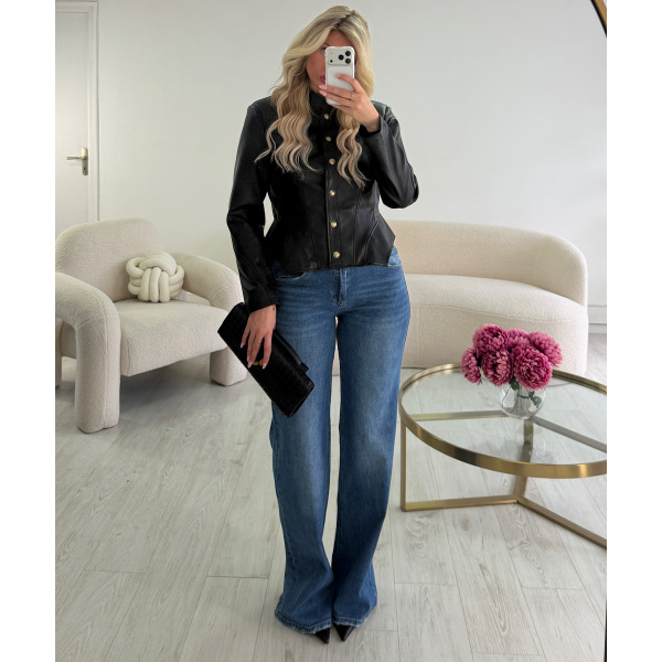 Black faux leather officer-style corset jacket - DRESS DESIREE