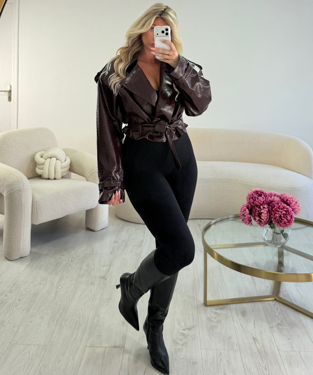 Burgundy faux crocodile jacket