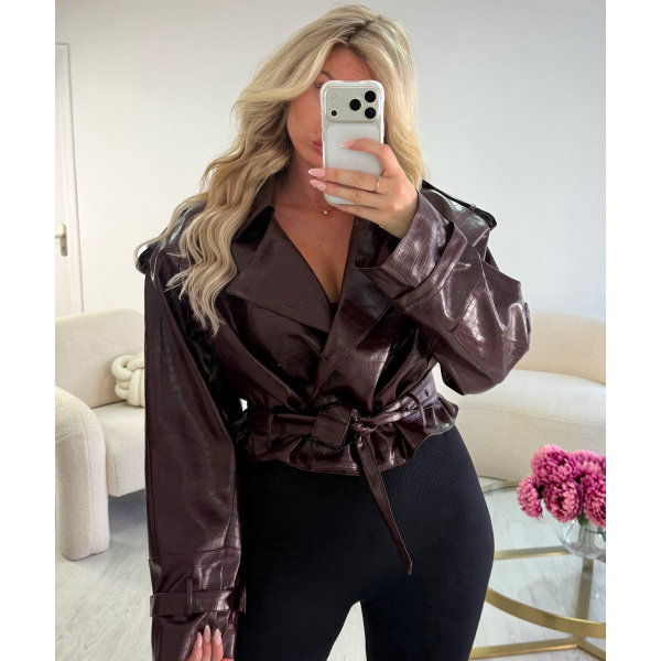 Burgundy faux crocodile jacket