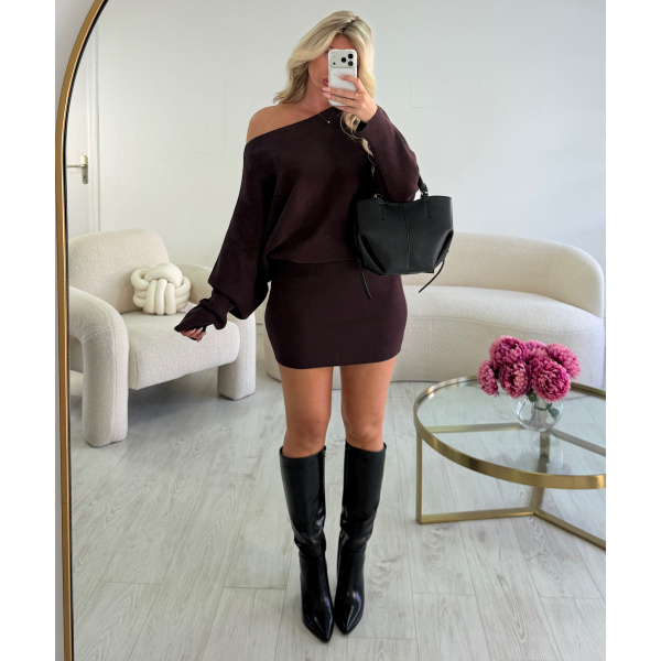 Robe pull choco asymétrie  - DRESS DESIREE