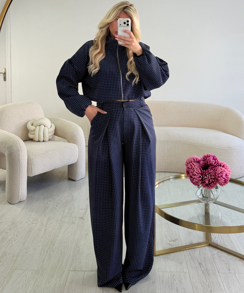 Bombers carreaux bleu marine