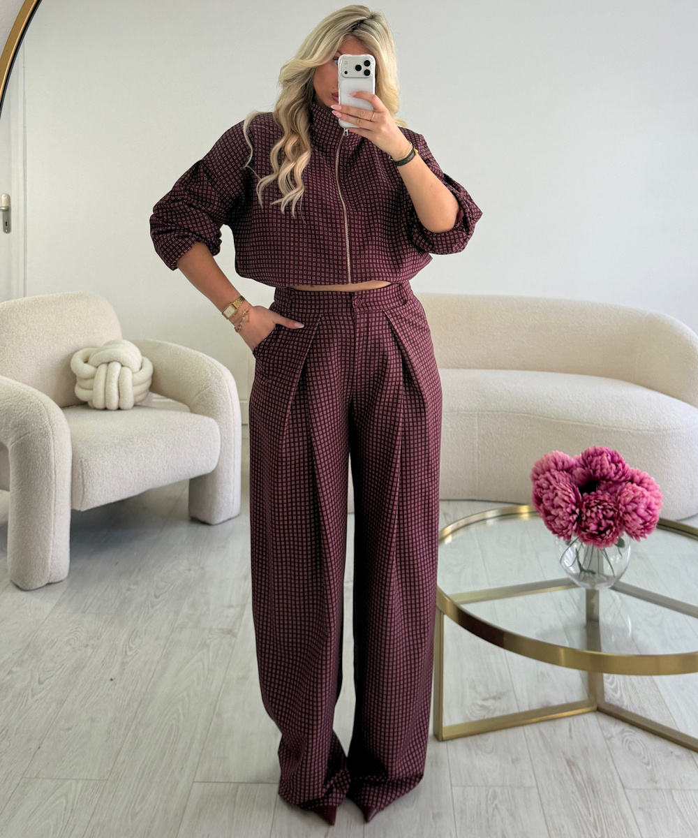 Extra-tall burgundy checked barrel trousers - DRESS DESIREE