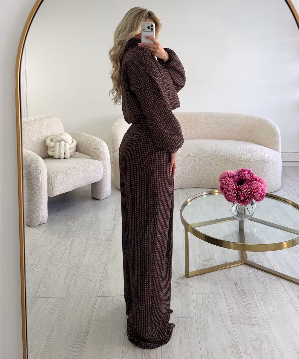 Pantalon barrel extra tall carreaux choco