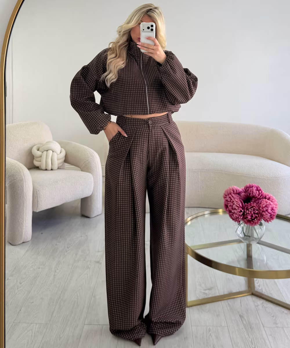 Pantalon barrel extra tall carreaux choco - DRESS DESIREE
