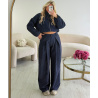 Pantalon barrel standard carreaux bleu marine - DRESS DESIREE