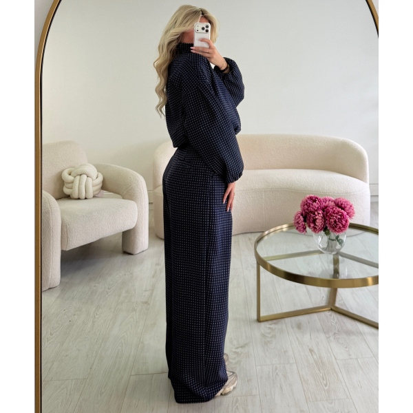Pantalon barrel standard carreaux bleu marine - DRESS DESIREE