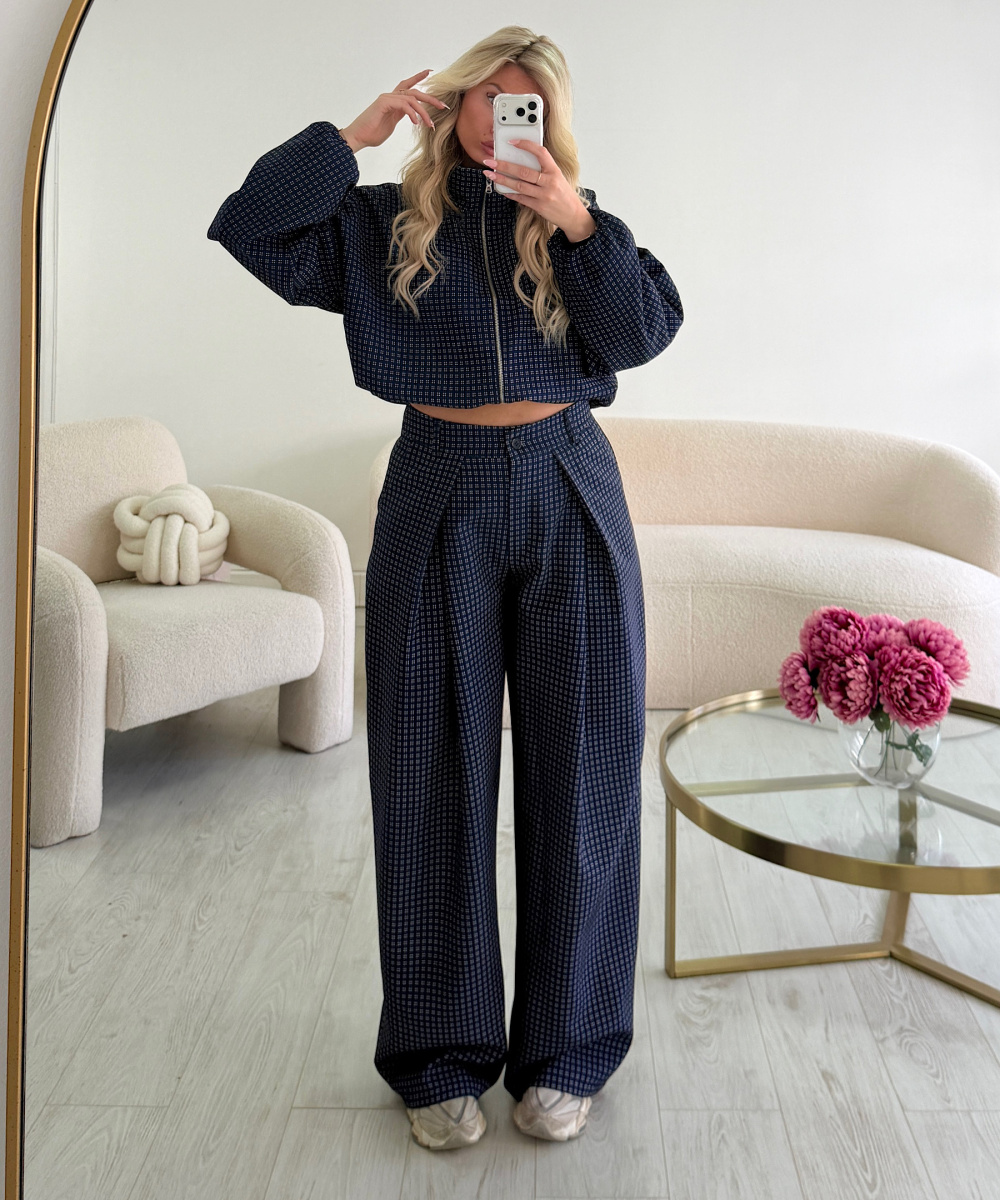 Pantalon barrel standard carreaux bleu marine - DRESS DESIREE