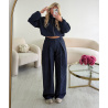 Standard navy blue checked barrel trousers