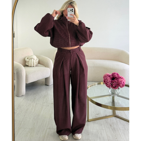 Pantalon barrel standard carreaux bordeaux - DRESS DESIREE