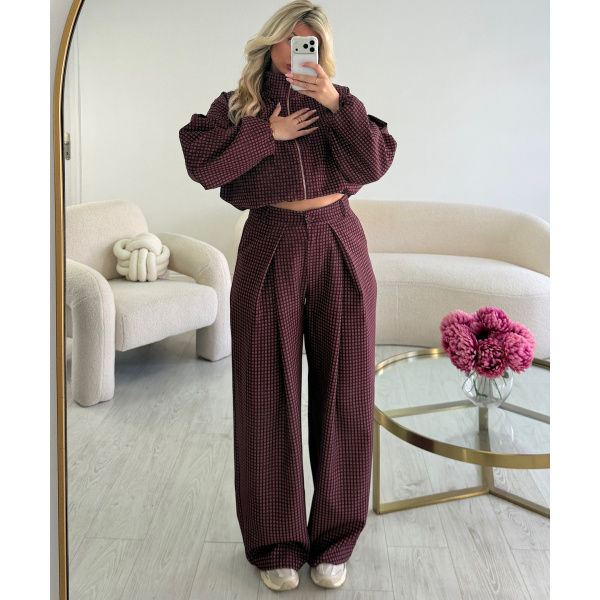 Pantalon barrel standard carreaux bordeaux - DRESS DESIREE
