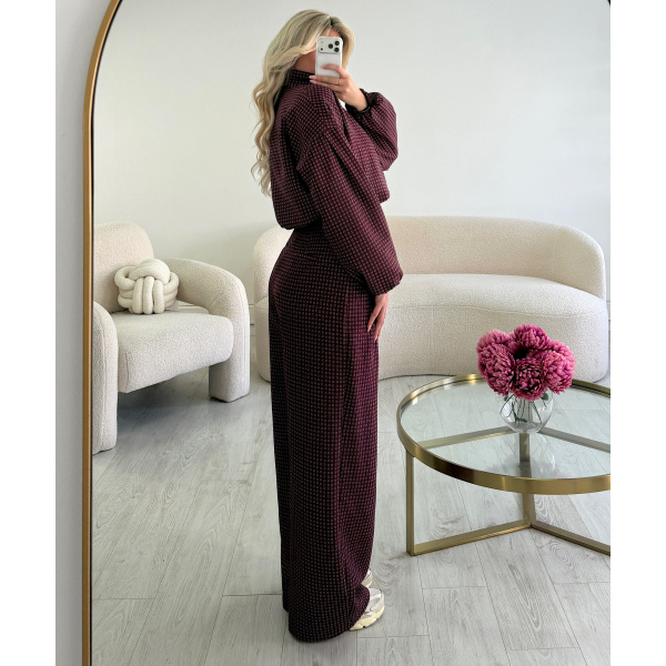 Standard burgundy checked barrel trousers