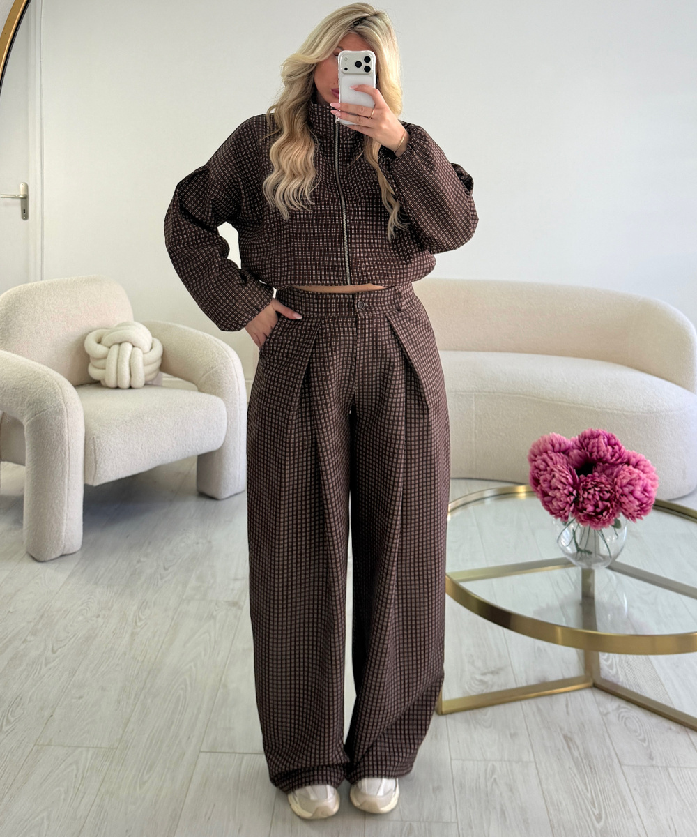Pantalon barrel standard carreaux choco