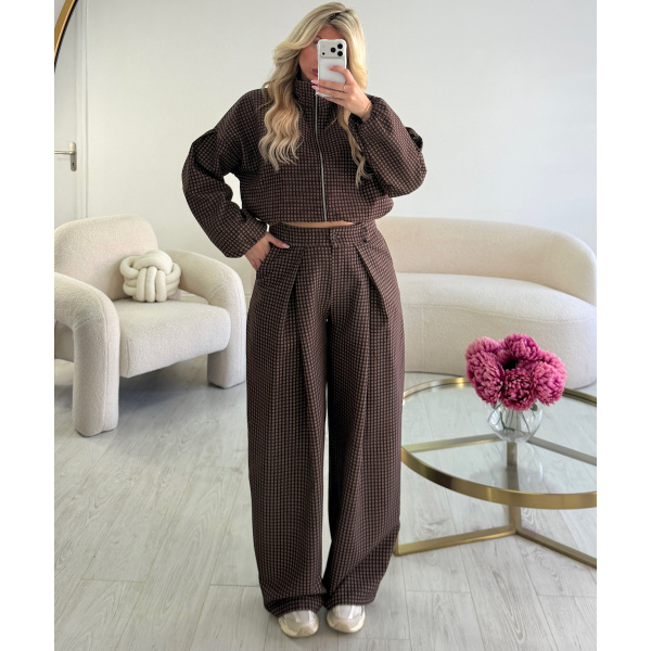 Pantalon barrel standard carreaux choco - DRESS DESIREE