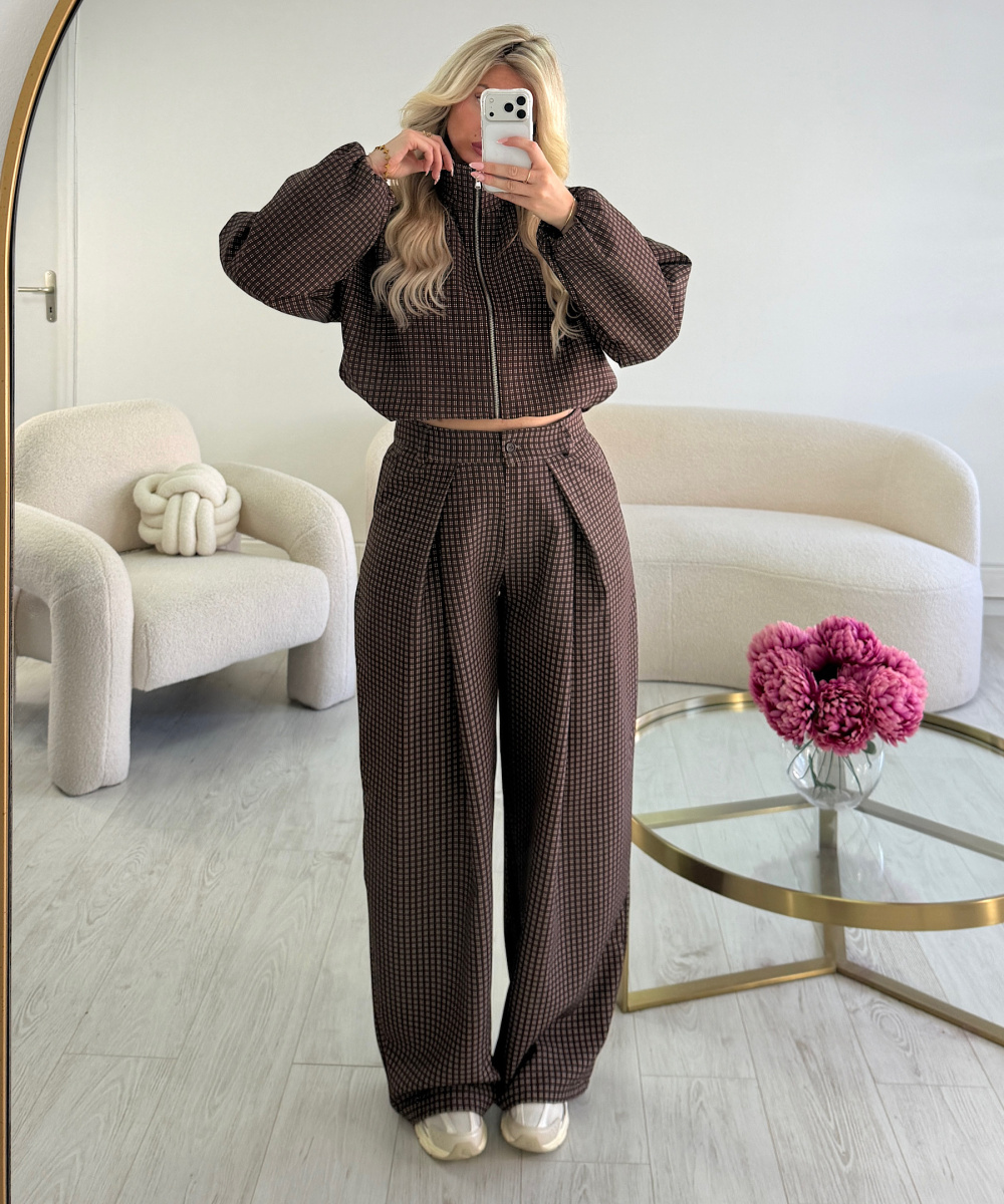 Pantalon barrel standard carreaux choco - DRESS DESIREE