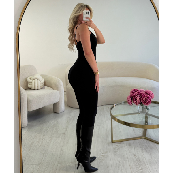 black sheath dress with suspenders