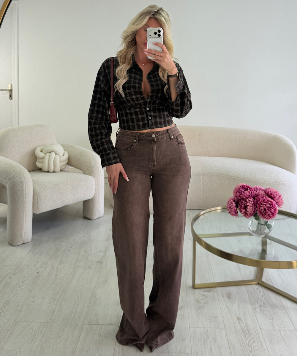 Chemise carreaux cintré corset choco