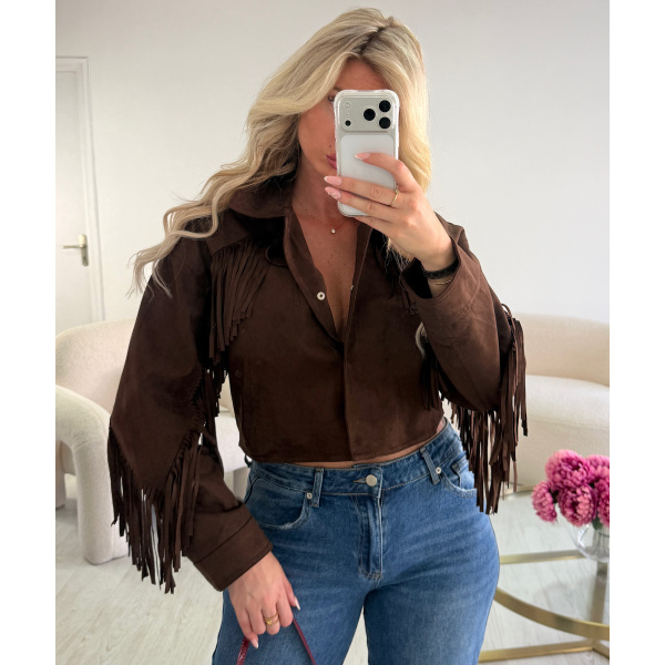 Veste daim frange marron - DRESS DESIREE