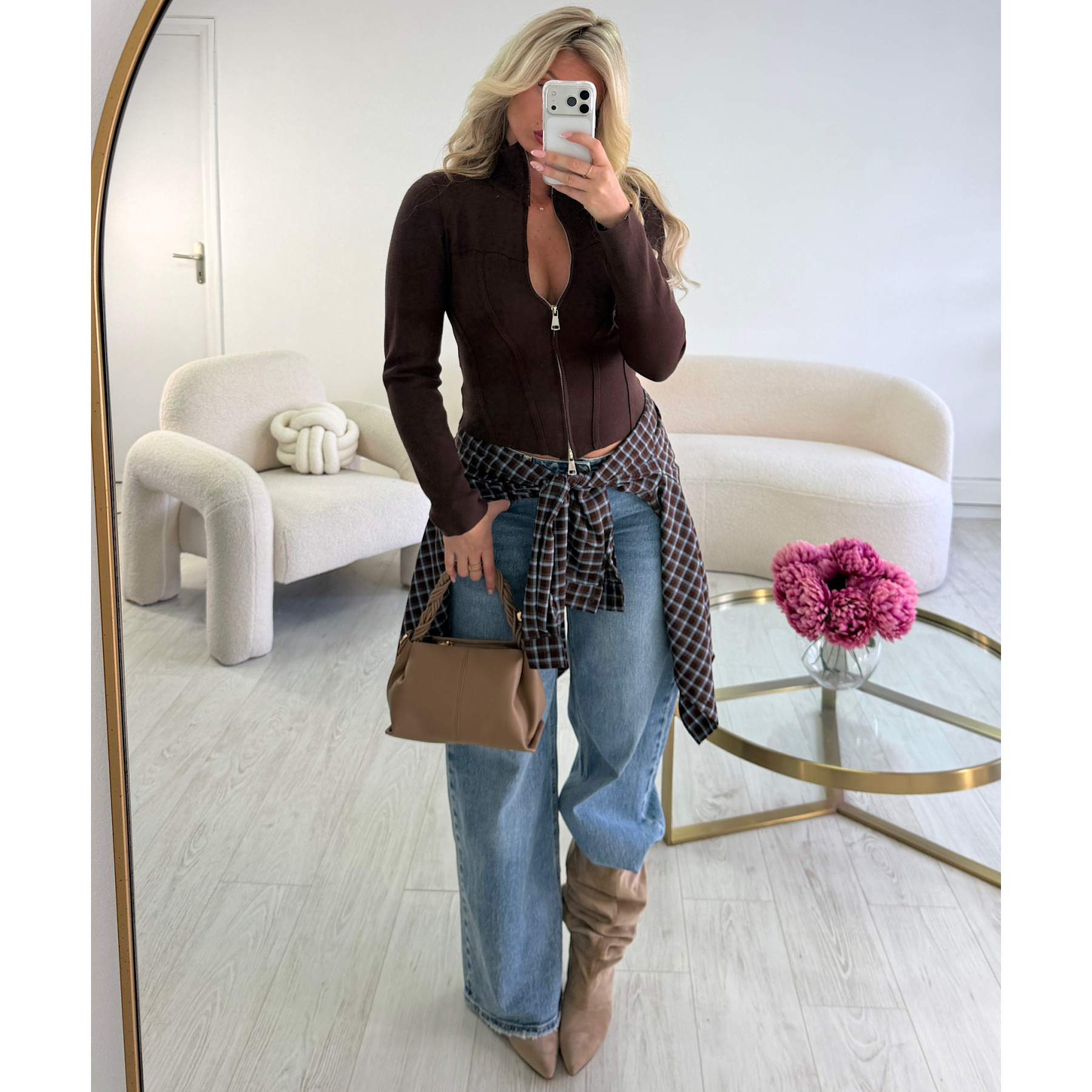 Brown zip-up corset jumper - DRESS DESIREE