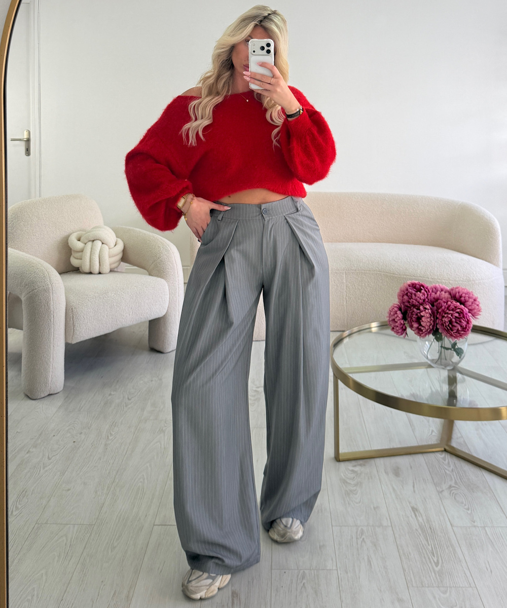 Pantalon barrel standard rayures gris clair - DRESS DESIREE