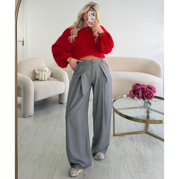 Pantalon barrel standard rayures gris clair - DRESS DESIREE