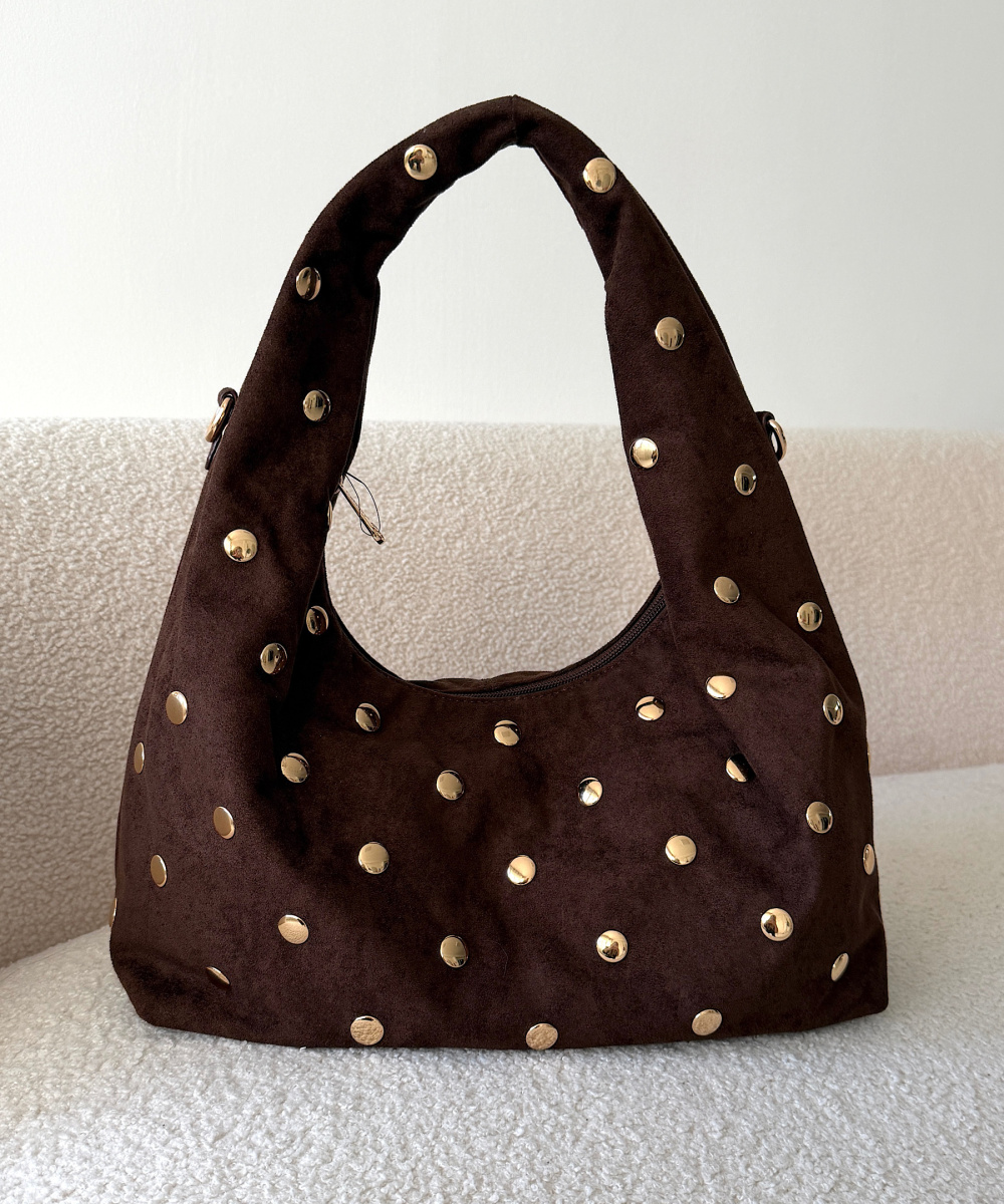 Sac daim clouté coffee  - DRESS DESIREE