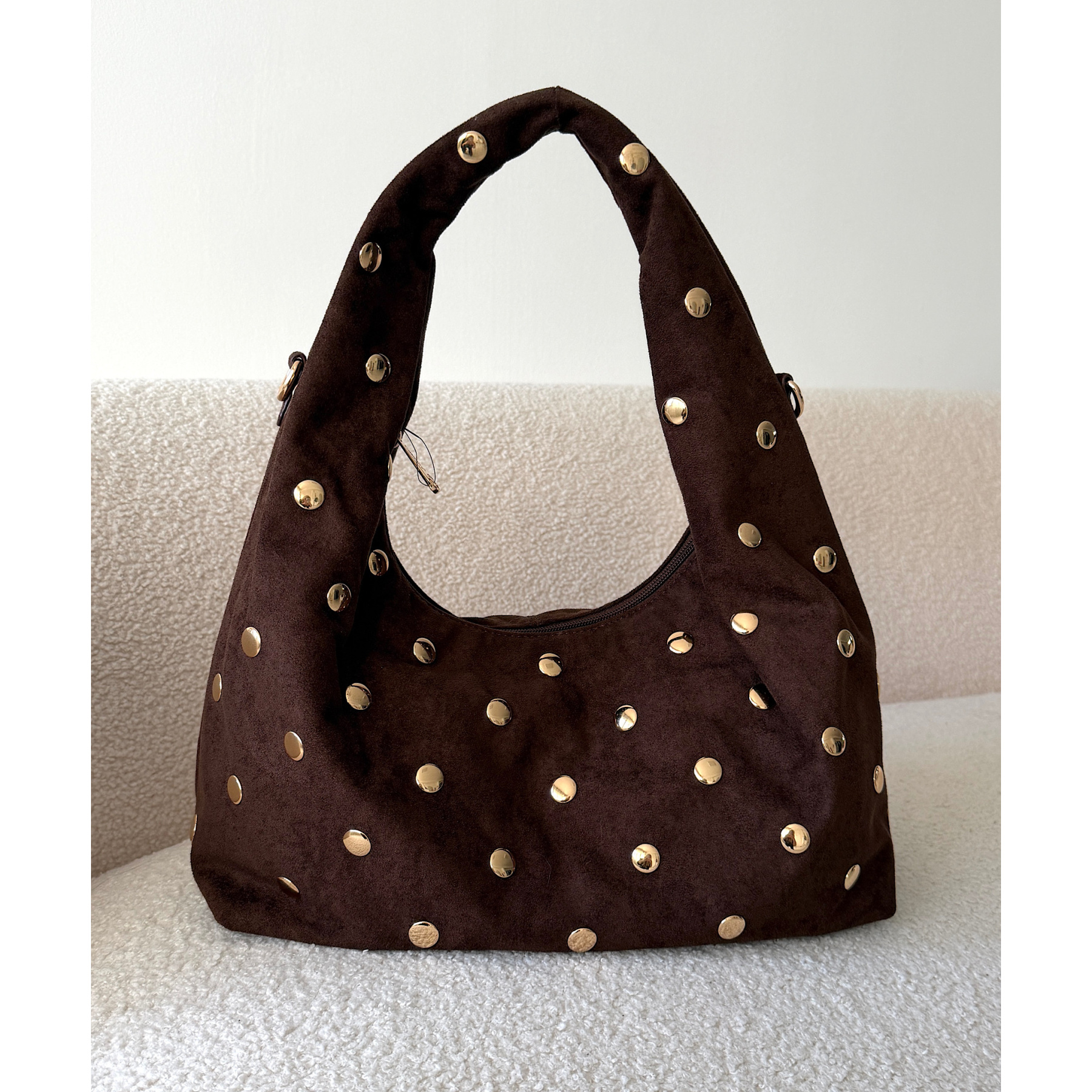 Coffee Suede Studded Bag - DRESS DESIREE