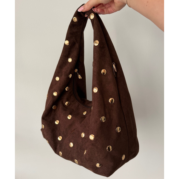 Coffee Suede Studded Bag - DRESS DESIREE
