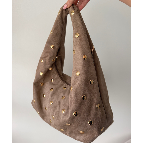 Taupe Suede Studded Bag - DRESS DESIREE
