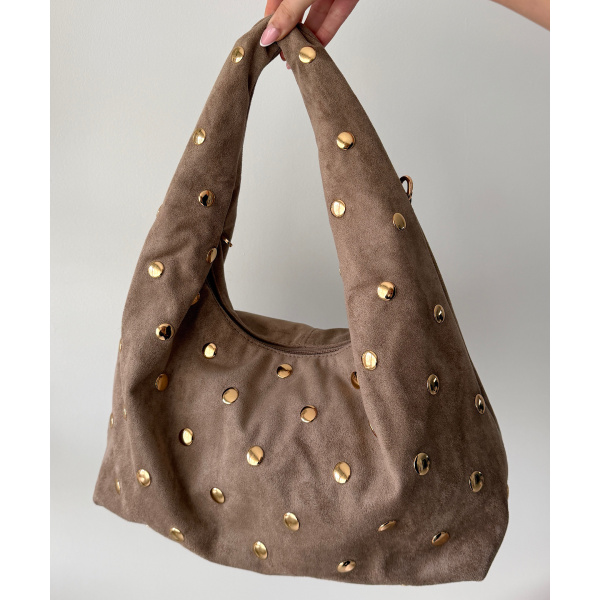 Sac daim clouté taupe  - DRESS DESIREE