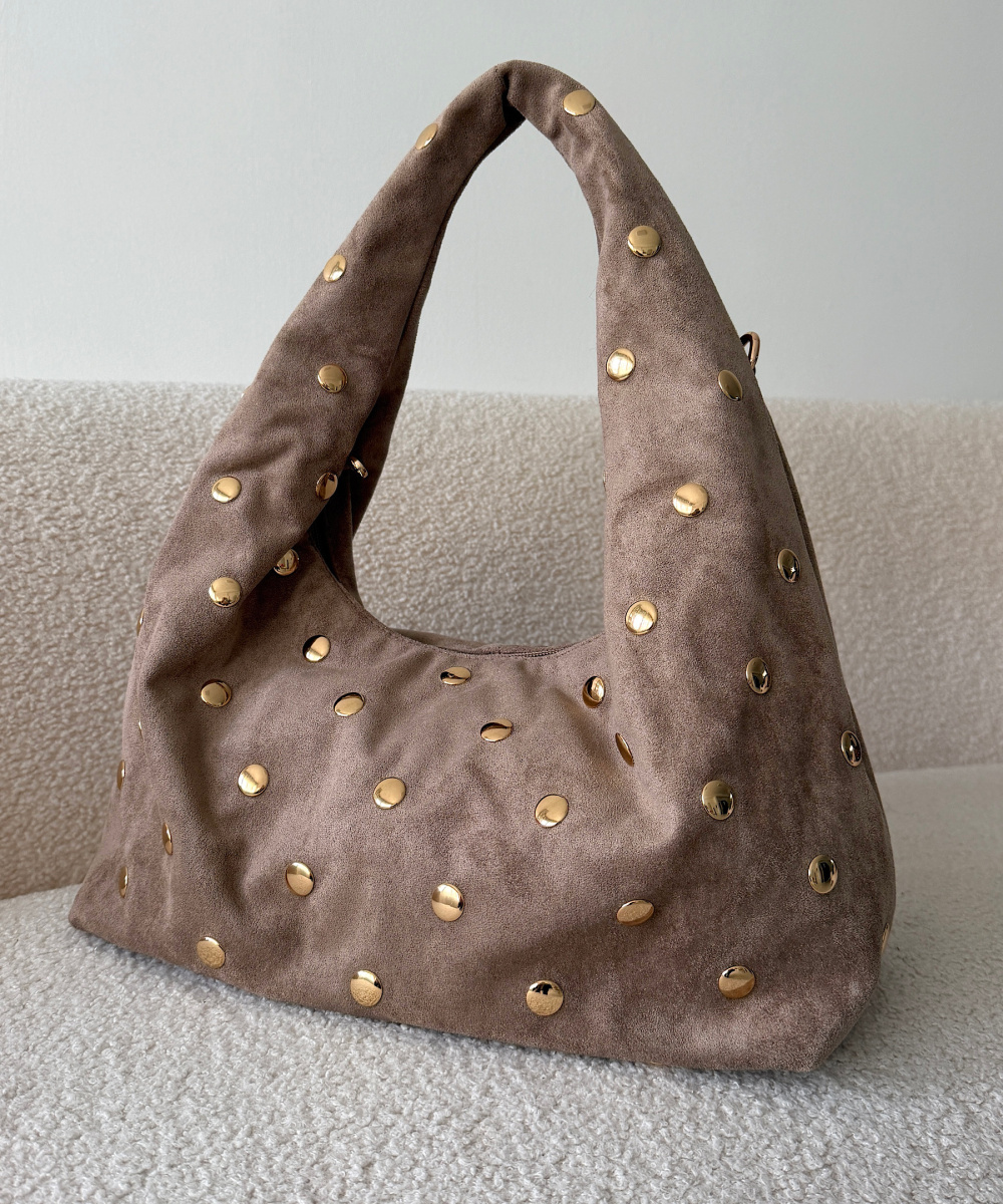Taupe Suede Studded Bag