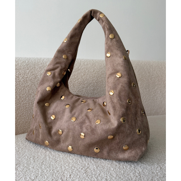 Taupe Suede Studded Bag - DRESS DESIREE