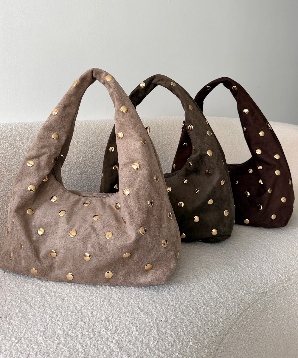 Taupe Suede Studded Bag - DRESS DESIREE