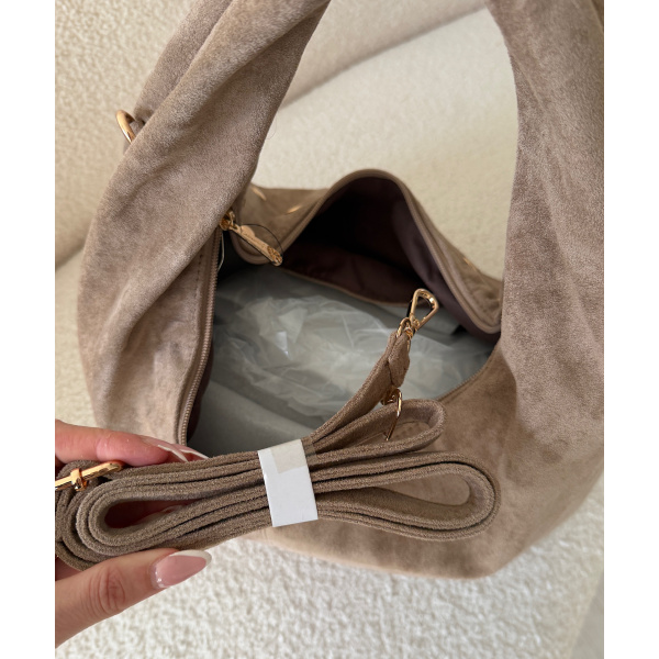 Taupe Suede Studded Bag - DRESS DESIREE