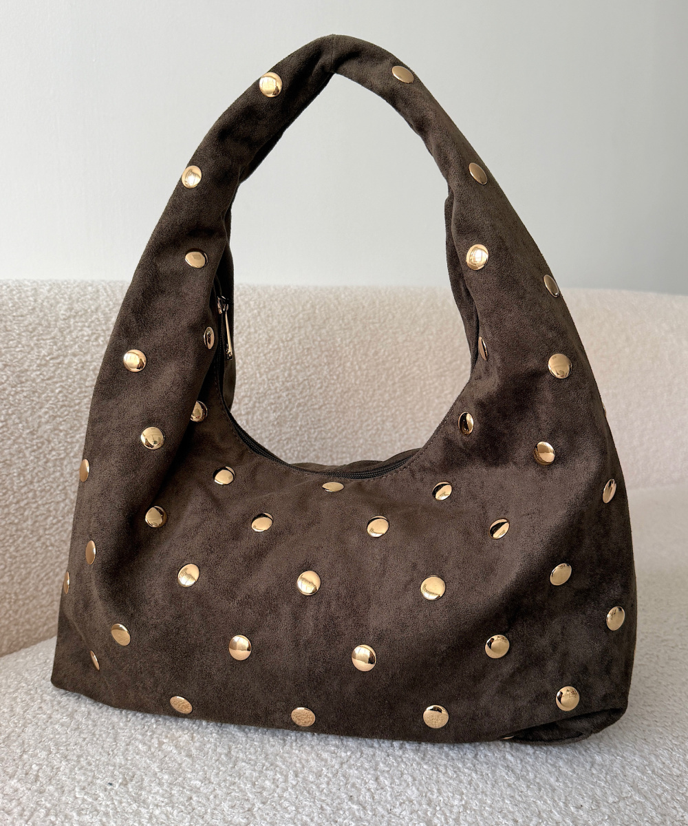 Khaki Suede Studded Bag - DRESS DESIREE