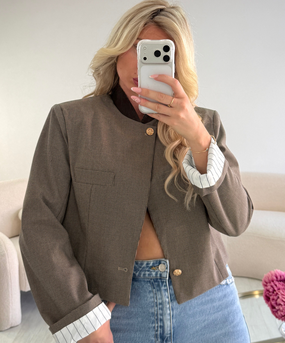 Blazer asymétrie vichy manches rayures