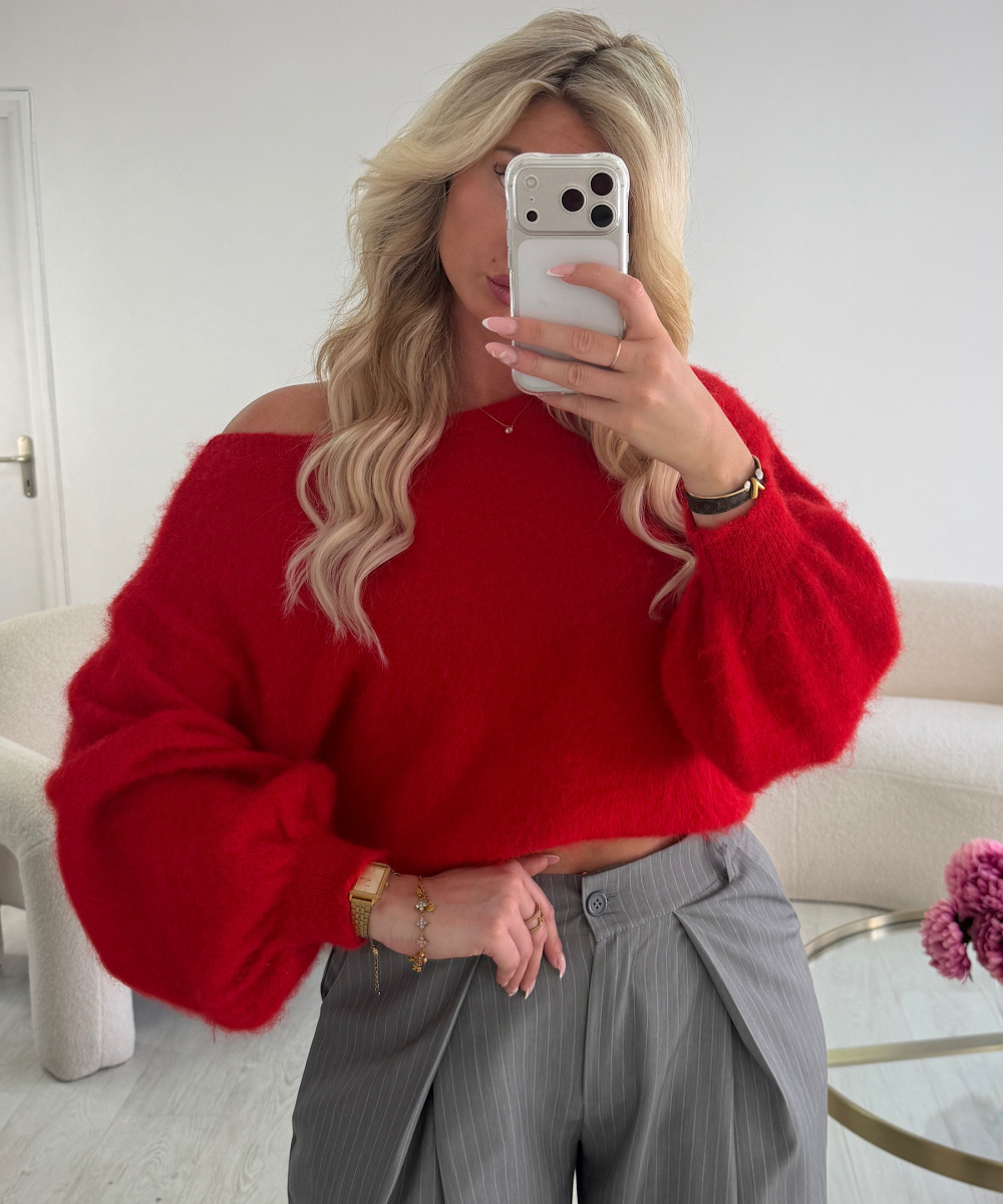 Asymmetrical red Sweater - DRESS DESIREE