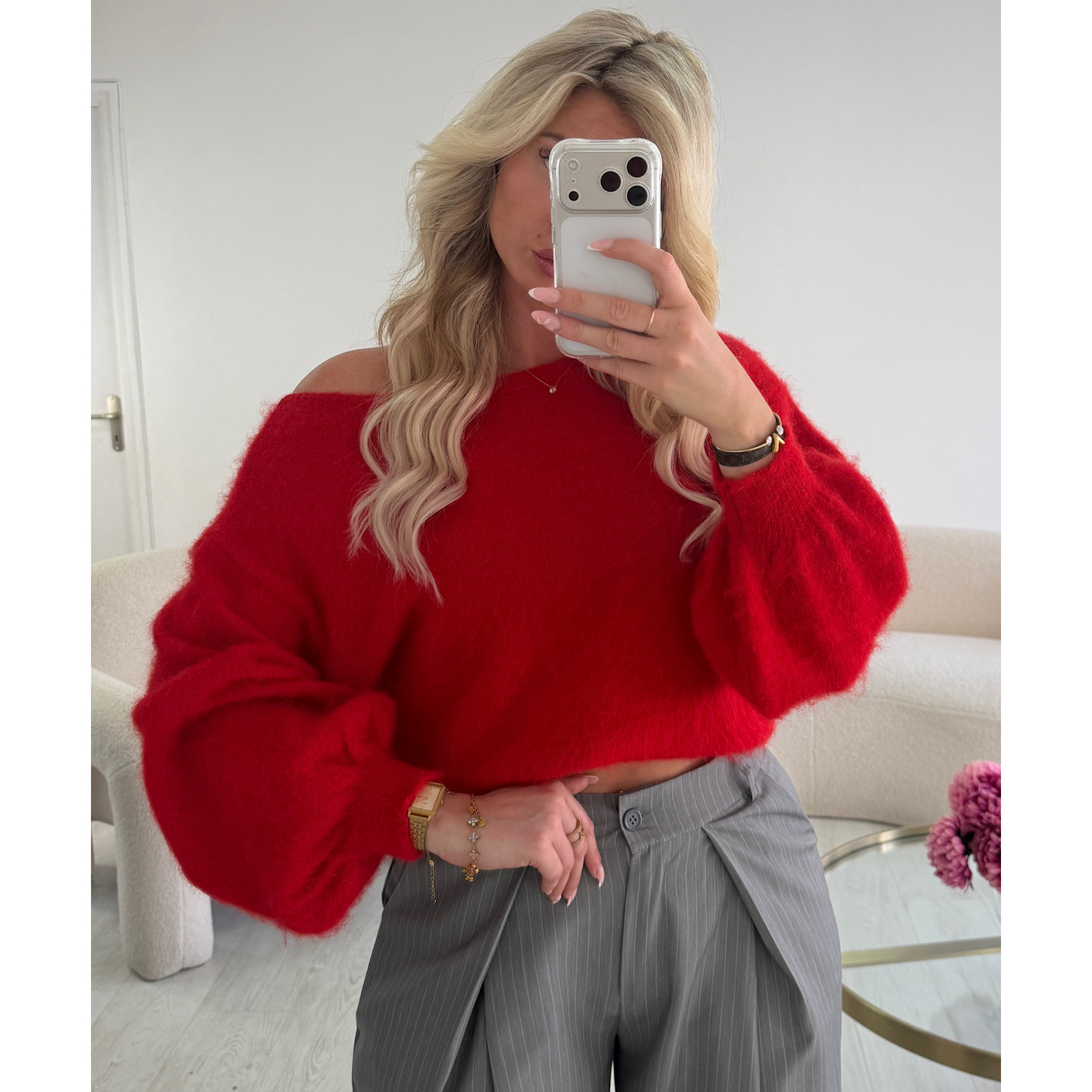 Pull asymétrique rouge  - DRESS DESIREE