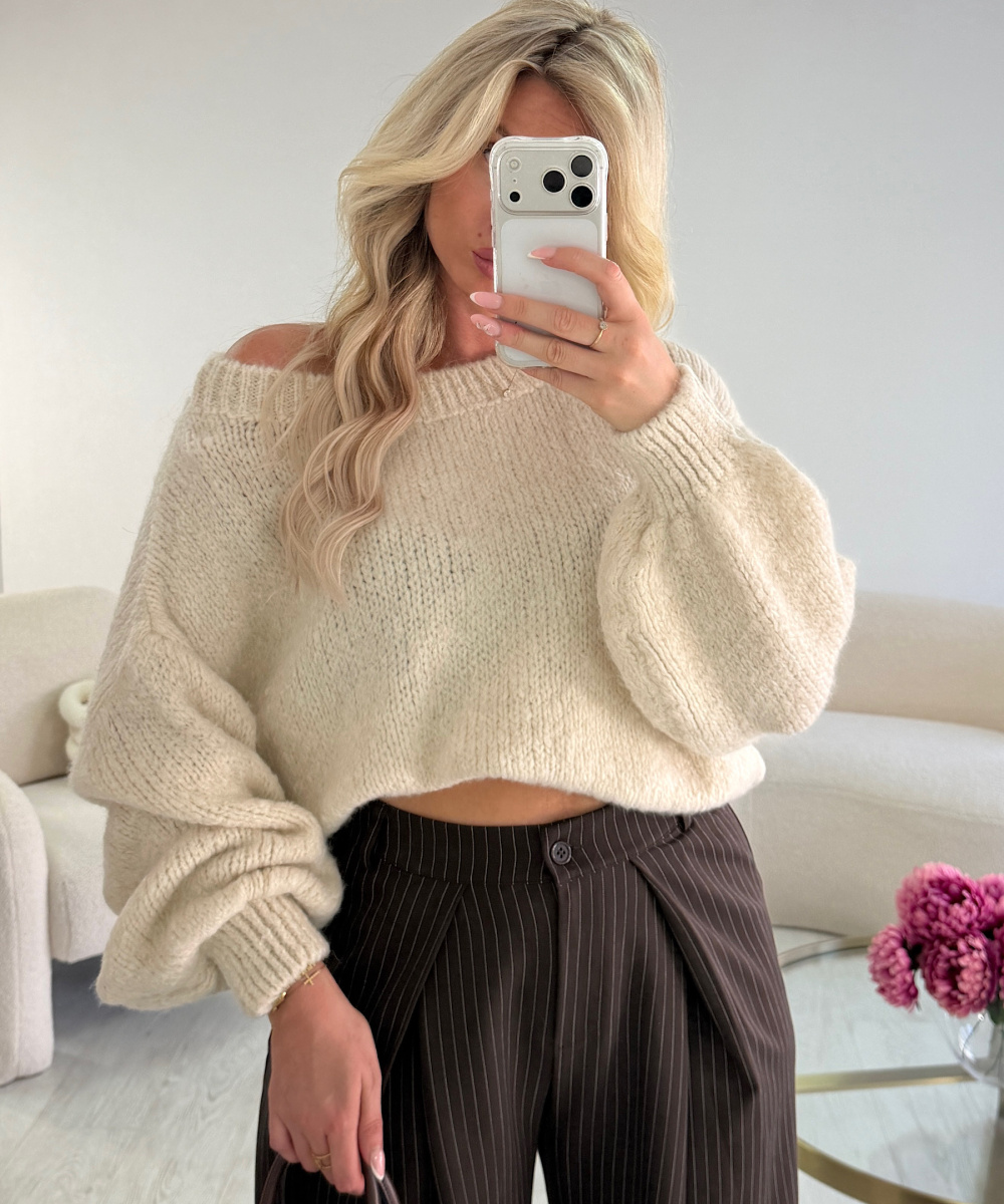 Pull loose asymétrique beige  - DRESS DESIREE