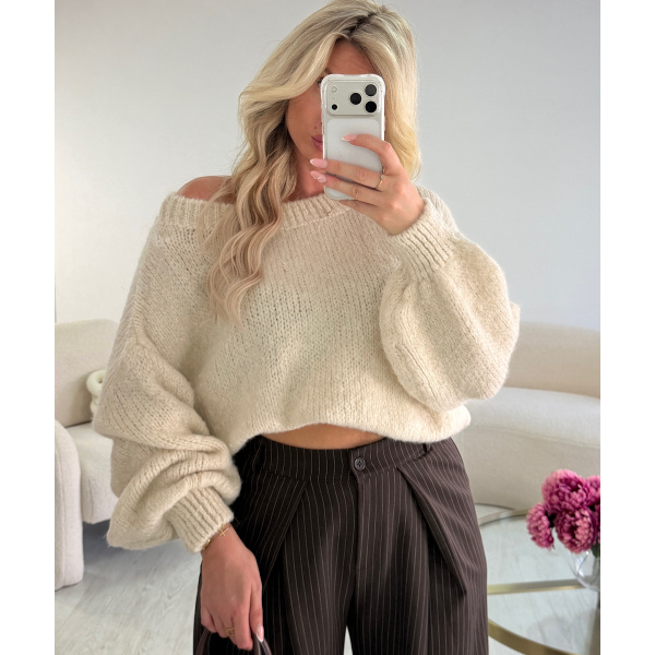 Pull loose asymétrique beige  - DRESS DESIREE