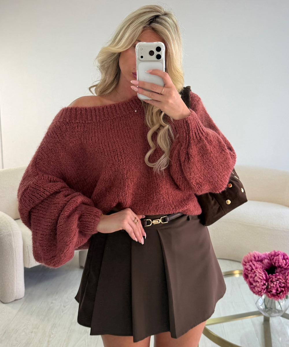 Pull loose asymétrique terracota