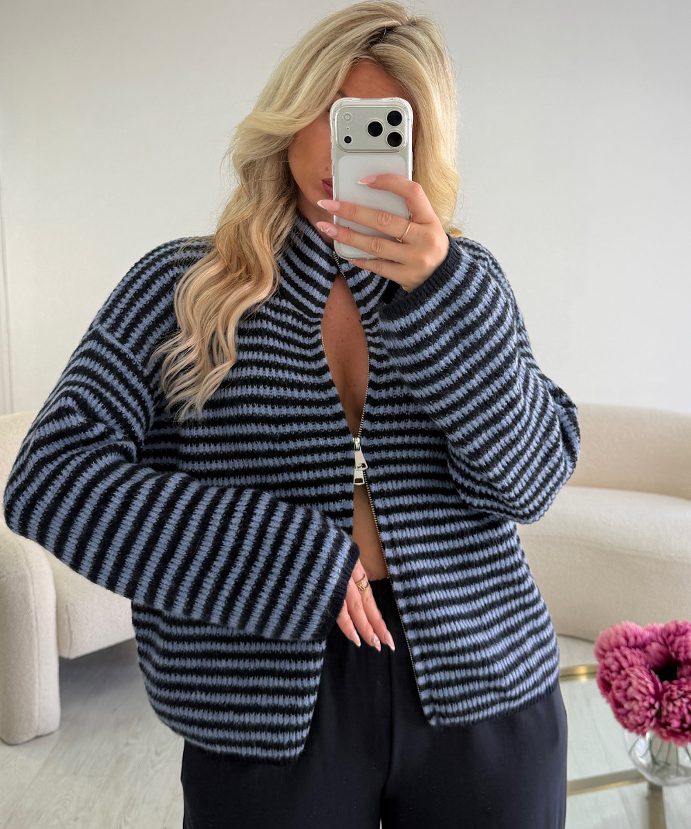 Pull zip marinière bleu marine  - DRESS DESIREE