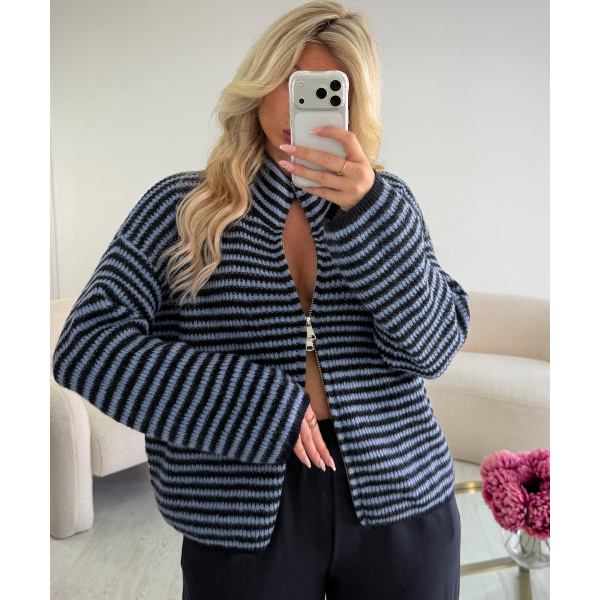 Pull zip marinière bleu marine  - DRESS DESIREE