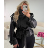 Black Faux Leather Fitted Jacket with Stand-Up Collar - DRESS DESIREE