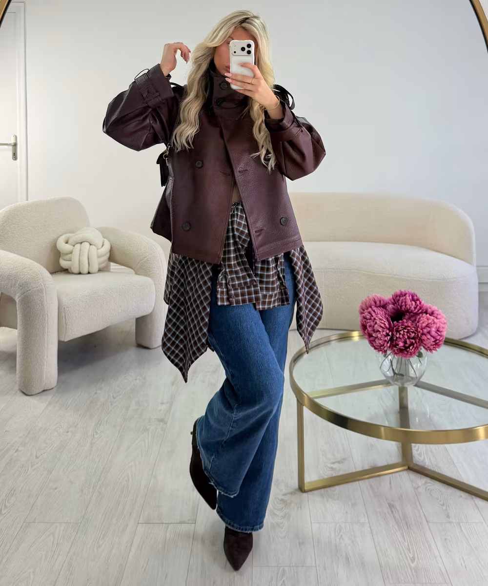 Veste simili col montant cintré bordeaux