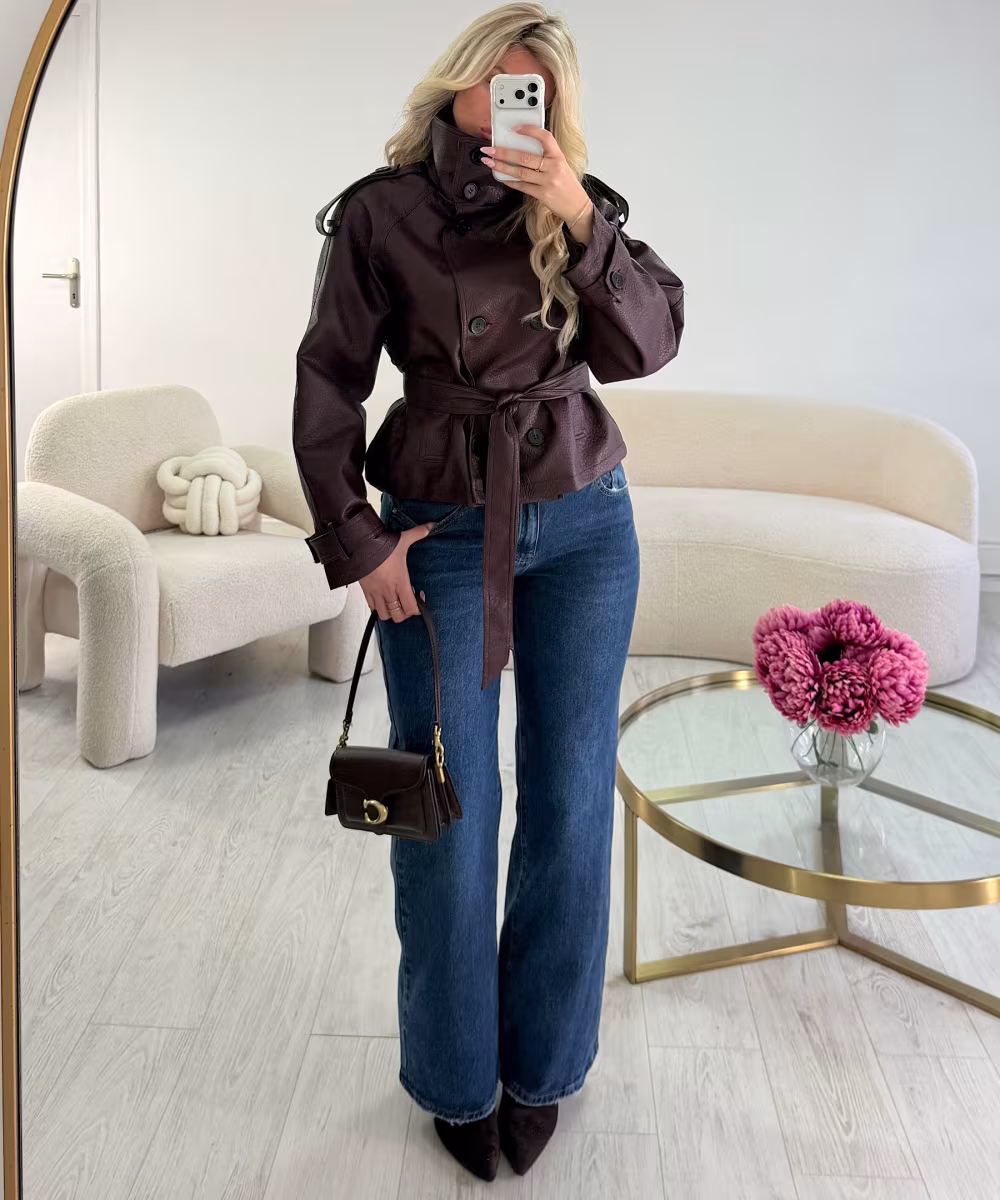 Veste simili col montant cintré bordeaux - DRESS DESIREE