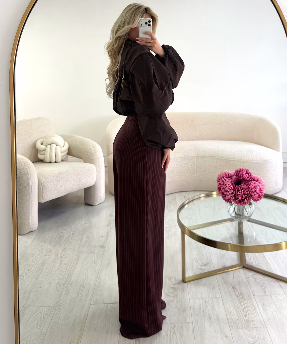 Pantalon barrel extra tall rayures bordeaux