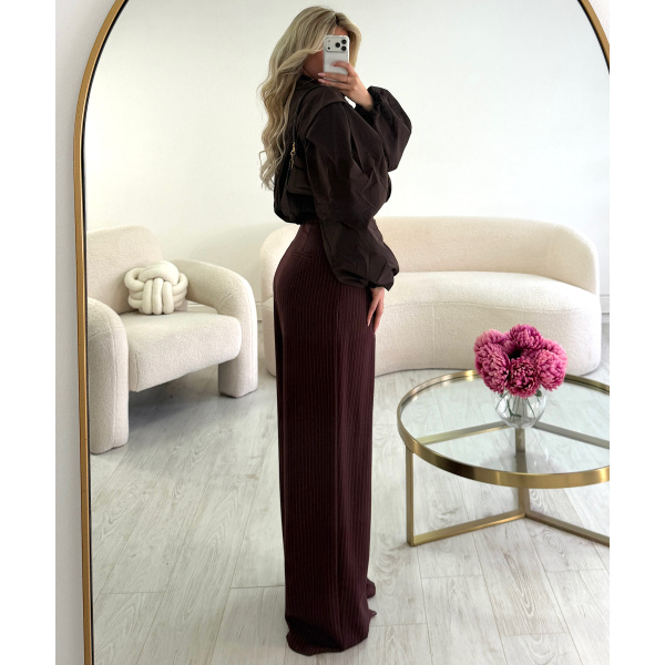 Pantalon barrel extra tall rayures bordeaux - DRESS DESIREE